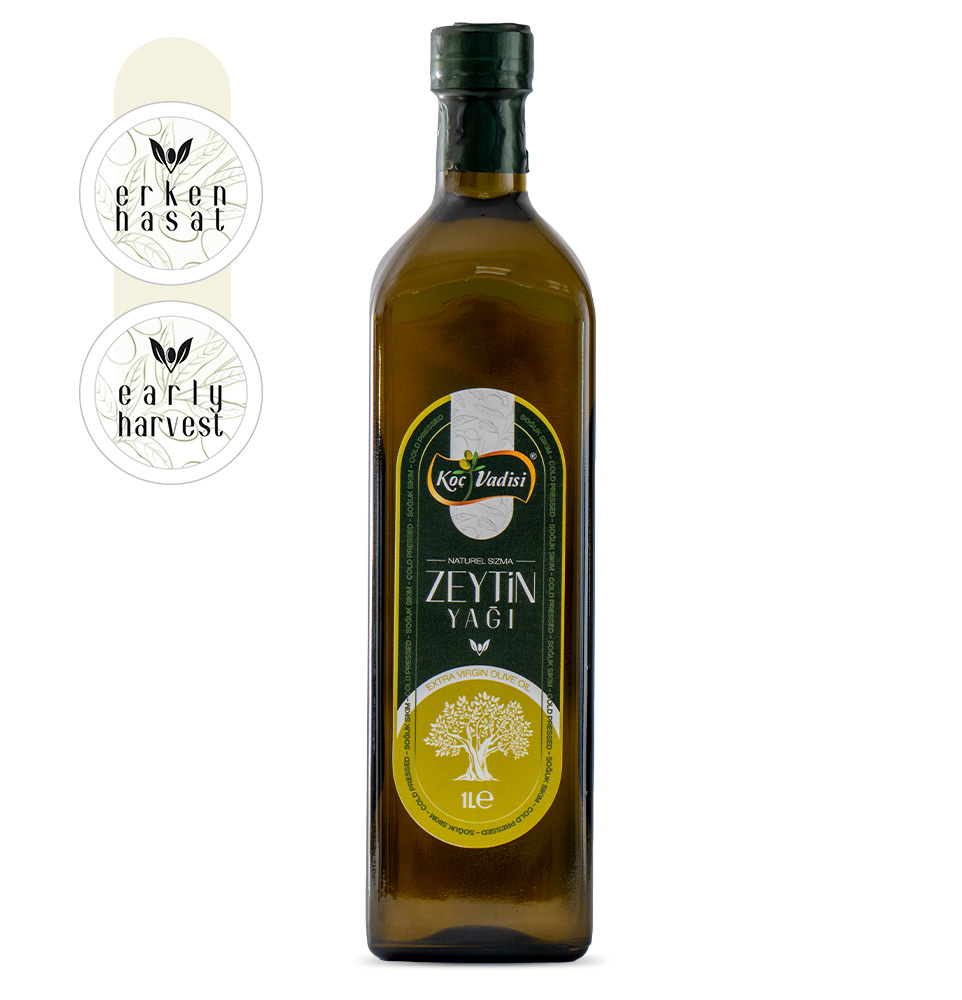 Koç Vadisi Premium Soğuk Sıkım Erken Hasat Sızma Zeytinyağı Cam Şişe 1LT