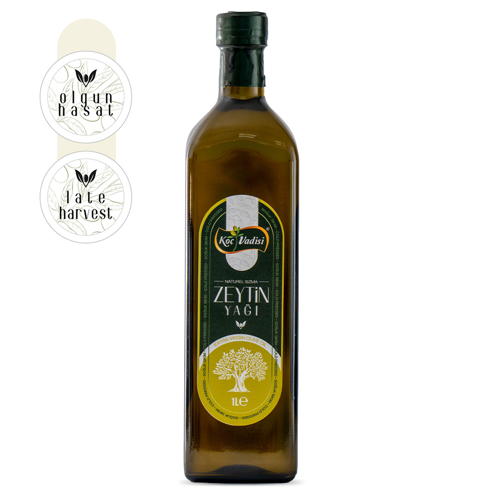 Koç Vadisi Premium Soğuk Sıkım Olgun Hasat Sızma Zeytinyağı Cam Şişe 1LT